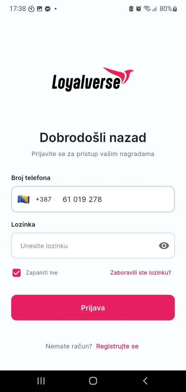 Ekran za prijavu